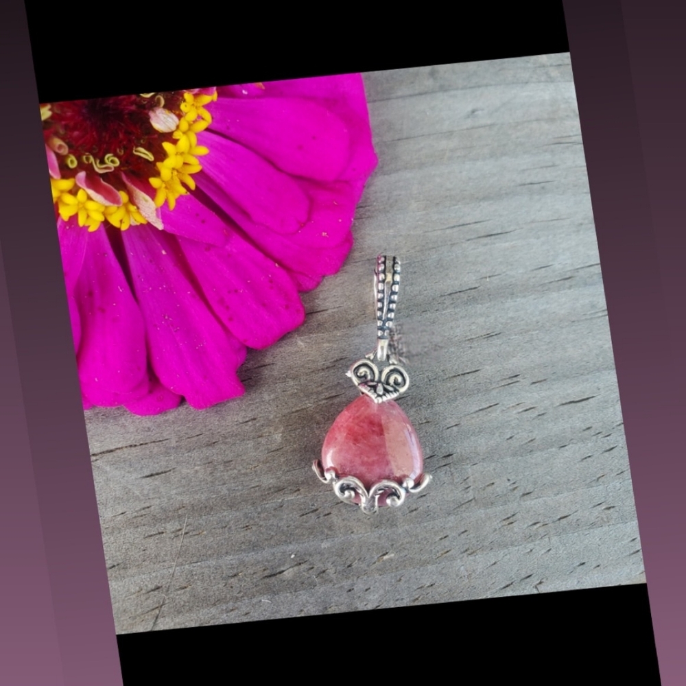 Sterling Silver Pink Rhodonite Reversible Enhancer Pendant - Picture 3 of 11